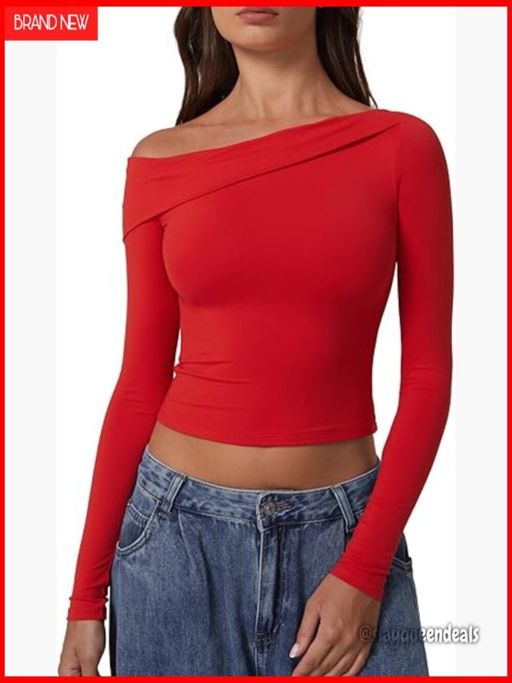 Long Sleeve Off Shoulder Blouse Slim Fit Double Lined Fall Top
